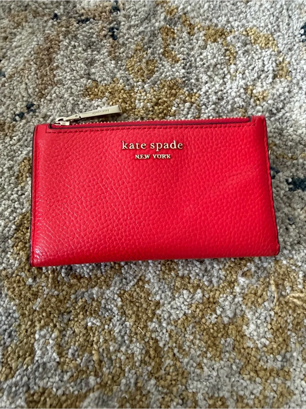 kate spade Red Pebbled Leather Zip Wallet